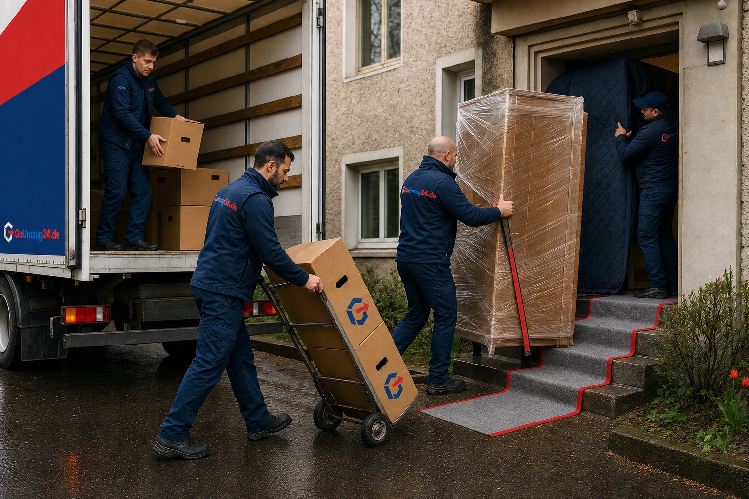 Beispielhafte Arbeitsszene: sorgfältiges Entladen geschützter Möbel