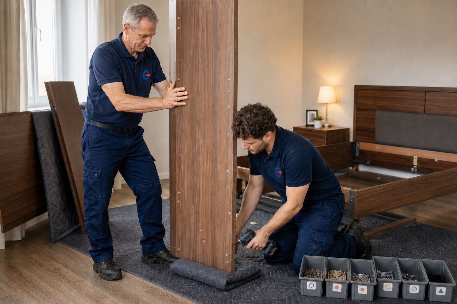 Beispielhafte Arbeitsszene: Montage von Möbeln am neuen Standort
