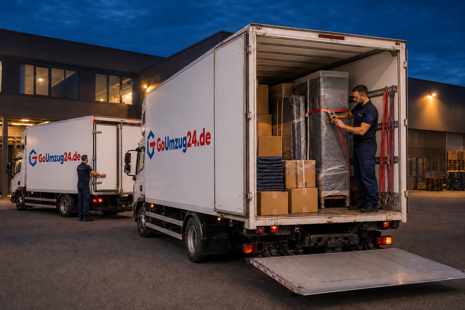 Beispielhafte Arbeitsszene: gesicherter Transport mit gebrandeten Fahrzeugen
