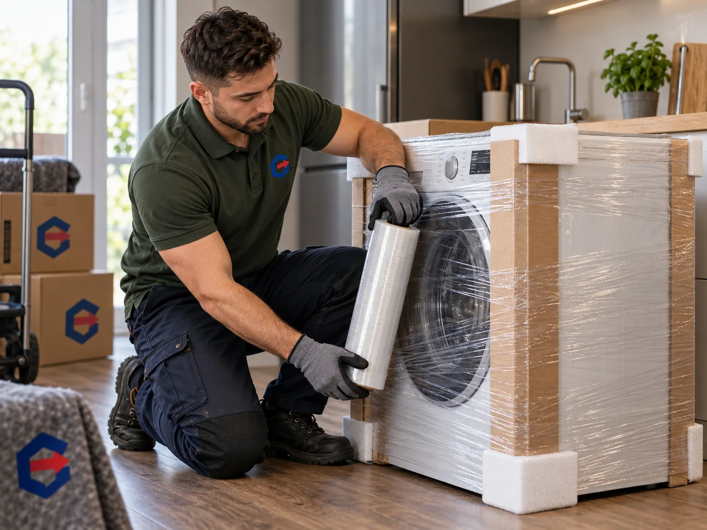 Beispielszene: Waschmaschine mit Schutzmaterial für den Transport